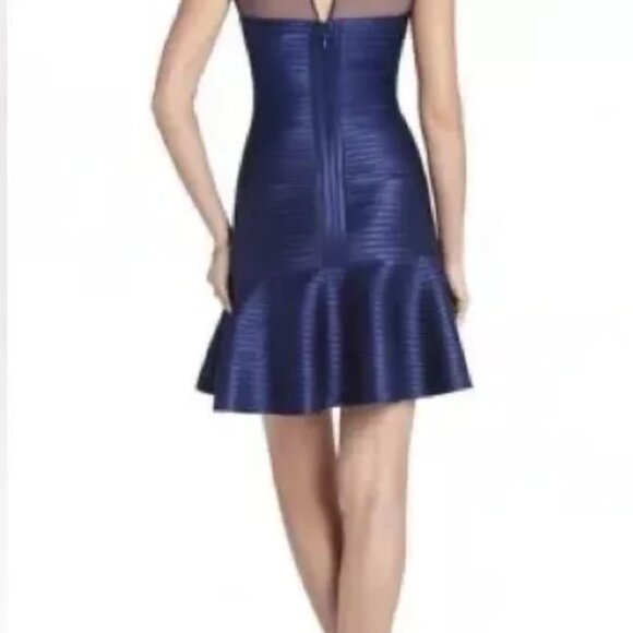 BCBG Max Azria Illusion Neckline Banded Navy Dress- Size 4- NWT - Picture 2 of 4